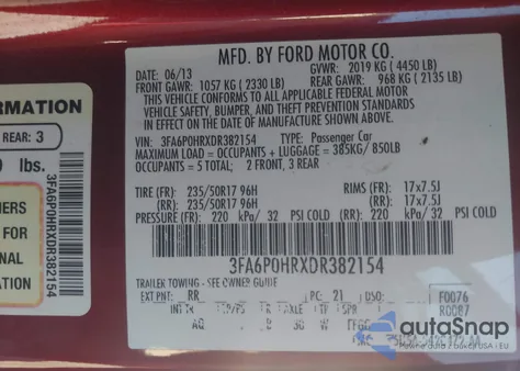 2013 Ford Fusion Se из США, поврежденный, VIN 3FA6P0HRXDR382154